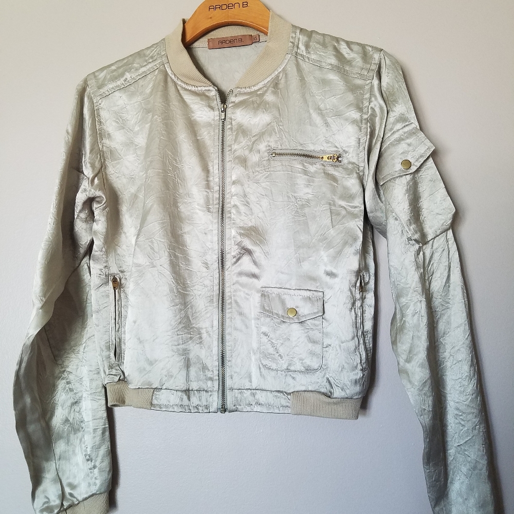 Arden B Silky Crinkled Bomber Jacket